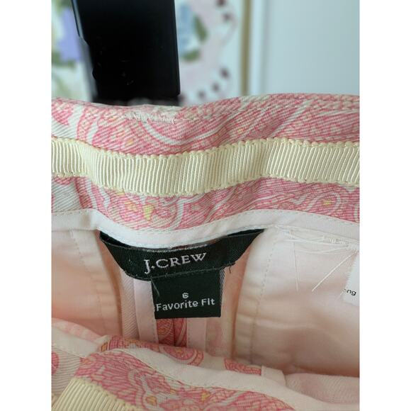 J Crew Women's Pink Paisley Favorite Fit Mid Rise Cotton Crop Ankle Pants Size 6 - Picture 3 of 10